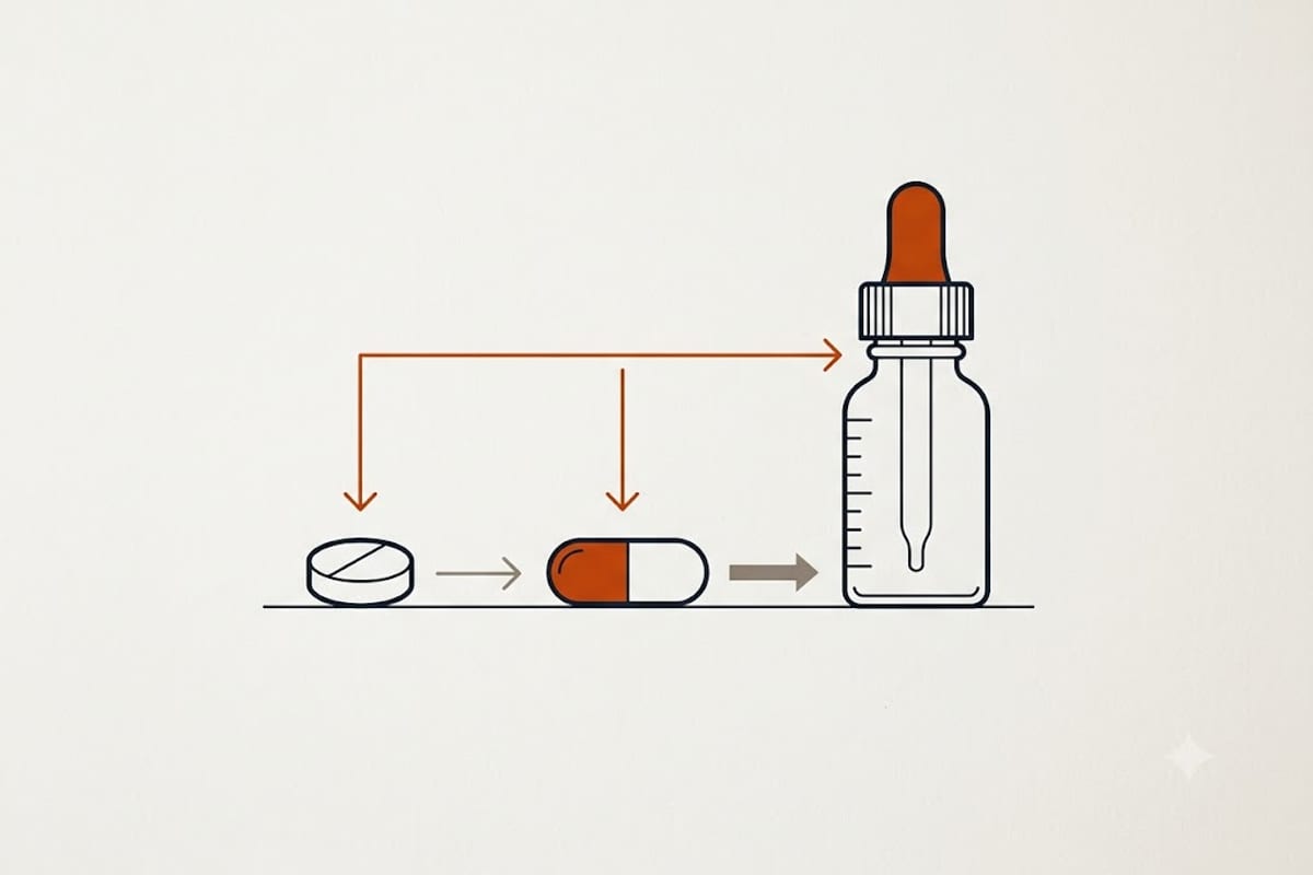 Tablet, capsule and liquid are three different concentrations